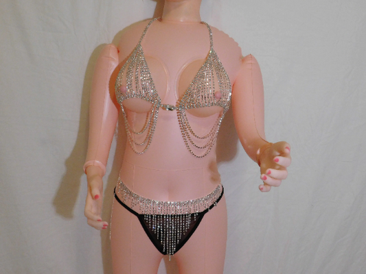Silver Rhinestone Bra & Rhinestone Bottom Set
