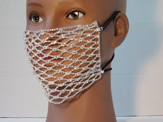 Silver Face Mask Cover- Rhinestones- Party Facemask