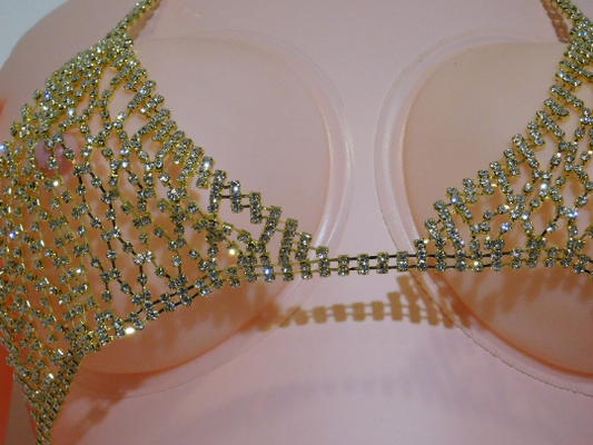 Gold Rhinestone Bra & Thong Set