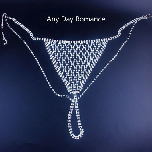 Silver Rhinestone Body Bra And Thong Set