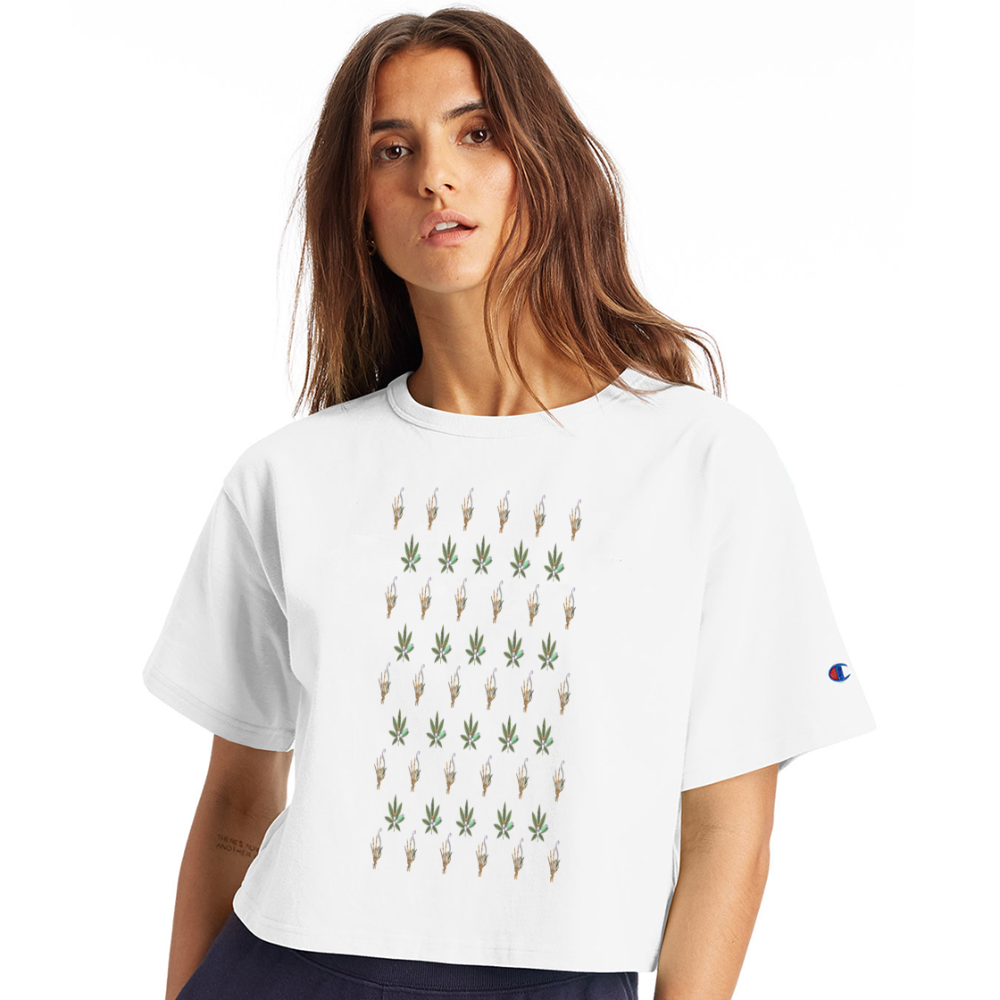Faccina Cannabis Champion Women’s Cropped T-Shirt - white
