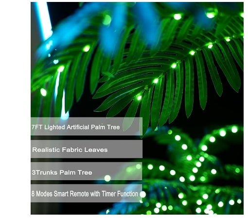 Artificial Palm Tree 7Ft 3Trunks 260LED Lighted Party Tree