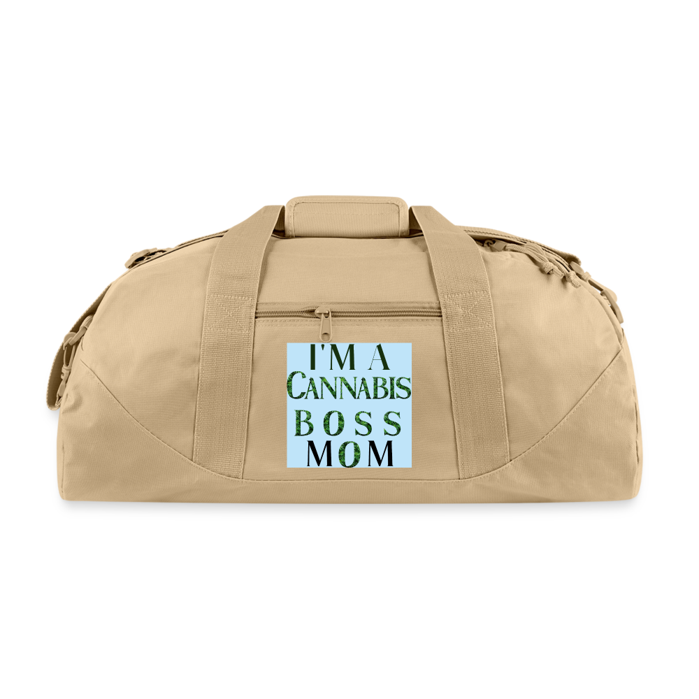 Im A Caanabis Boss Mom "whats  your super power: Recycled Duffel Bag - beige