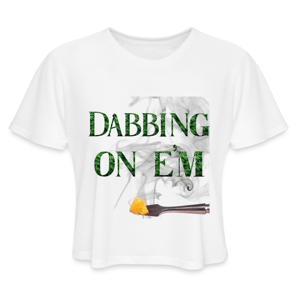 Dabbing On E'M Ladies Cropped T-Shirt - white