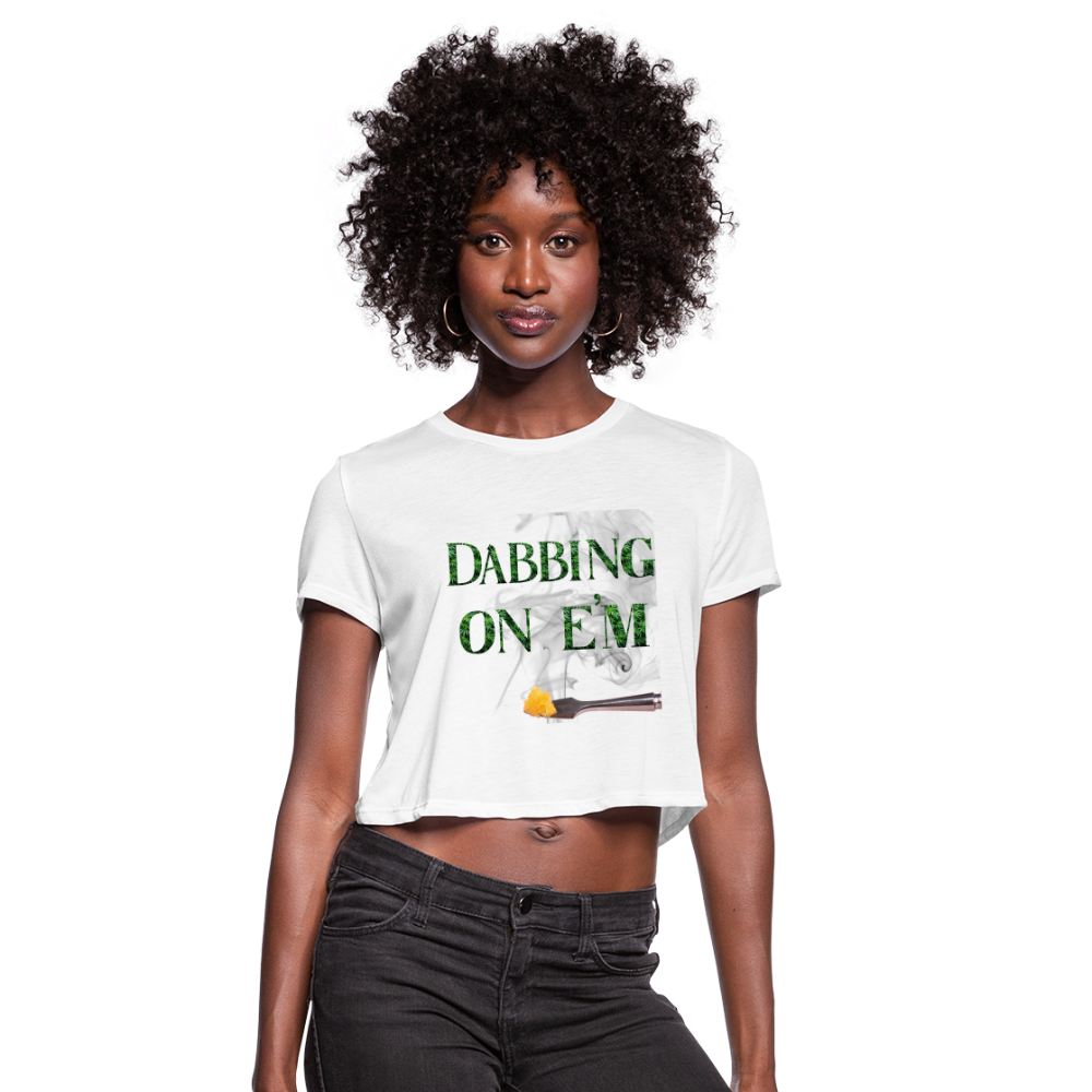 Dabbing On E'M Ladies Cropped T-Shirt - white