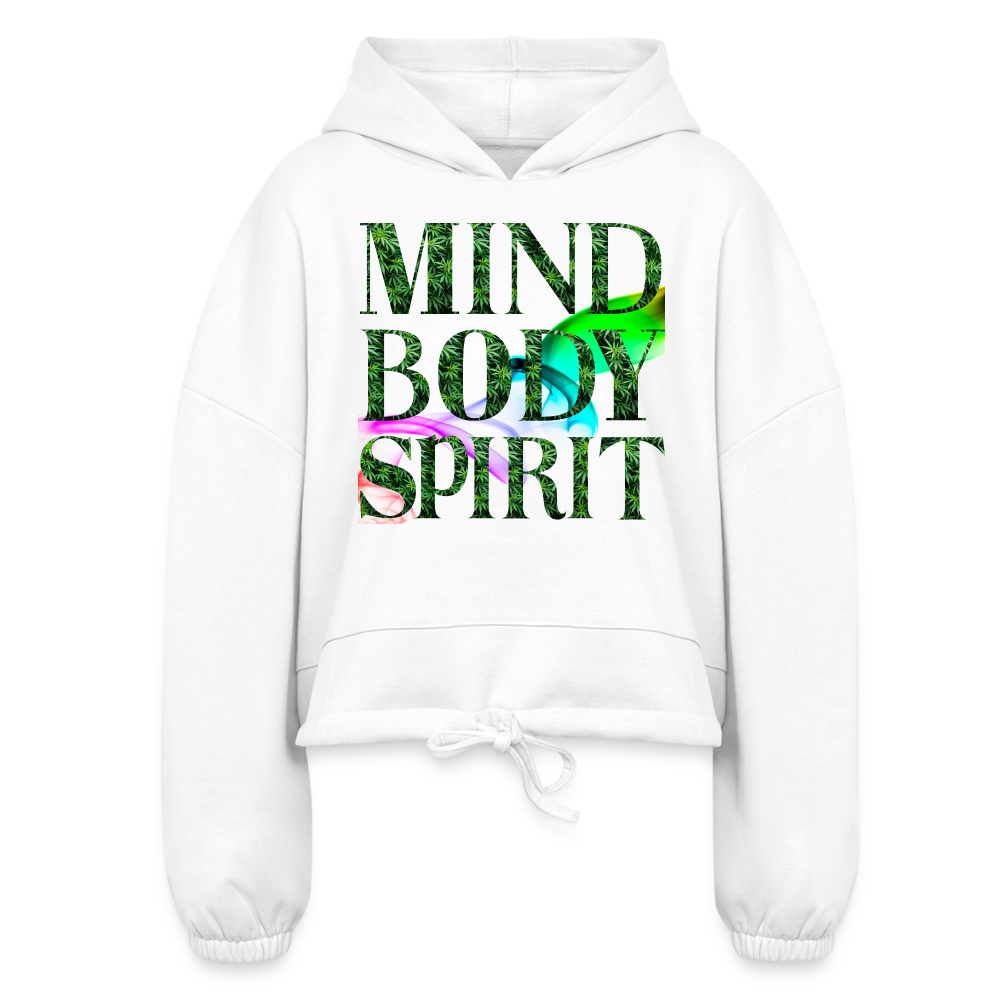 Mind Body Spirit Ladies Cropped Hoodie - white