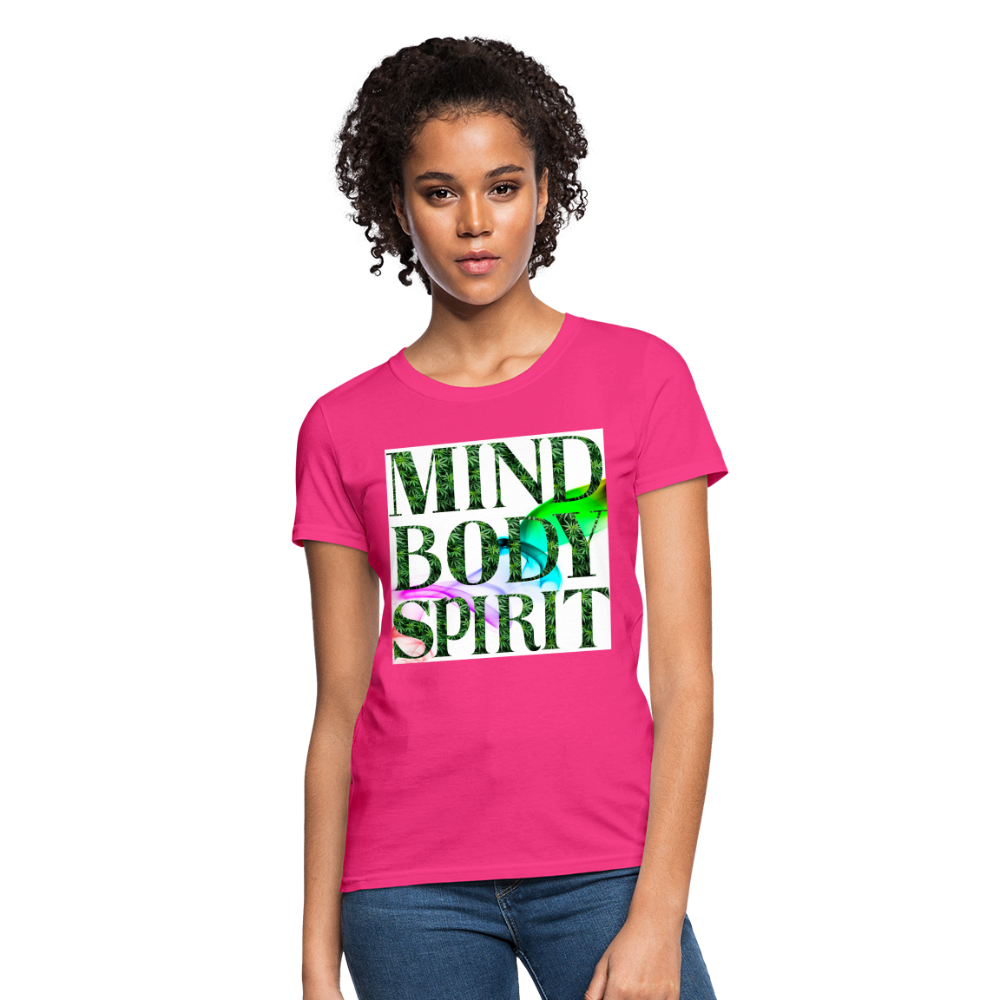 Mind Body Spirit Cannabis Ladies T-Shirt - fuchsia
