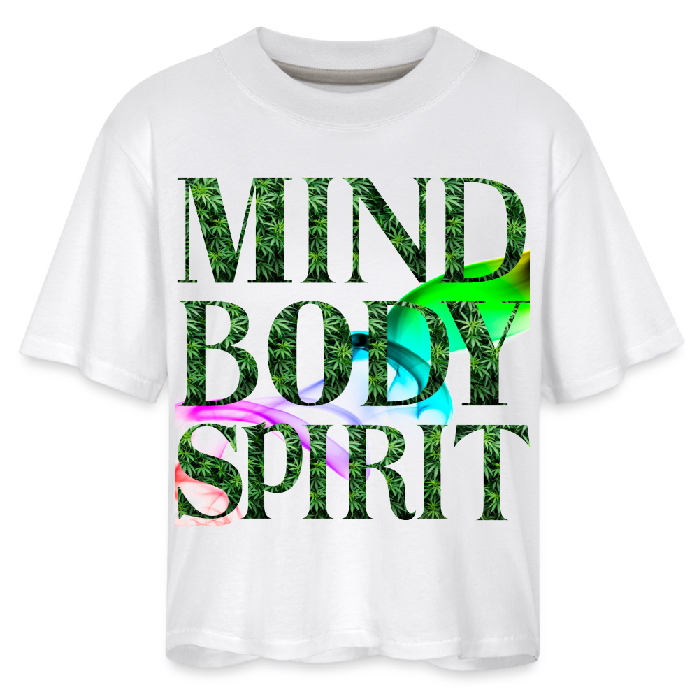 Mind Body Spirit Cannabis Ladies Boxy Tee - white