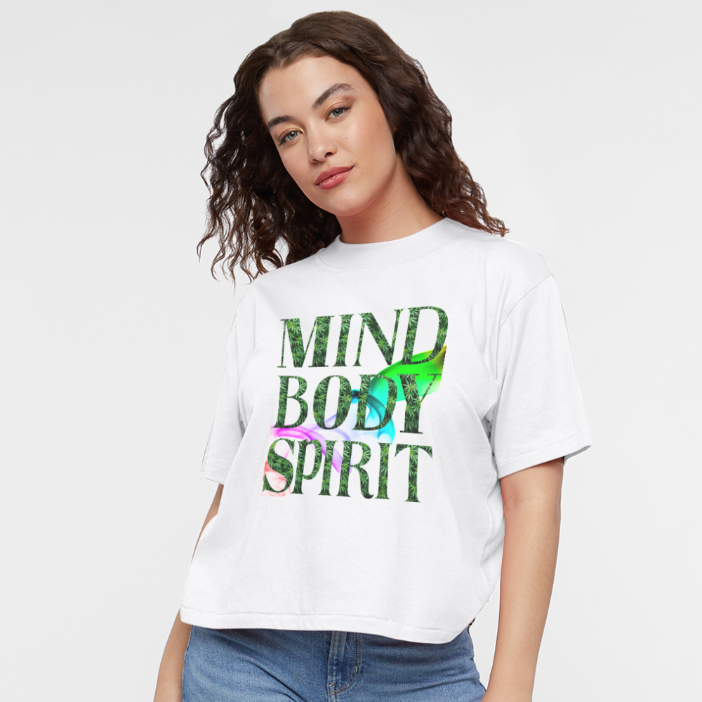 Mind Body Spirit Cannabis Ladies Boxy Tee - white