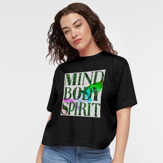 Mind Body Spirit Cannabis Ladies Boxy Tee - black