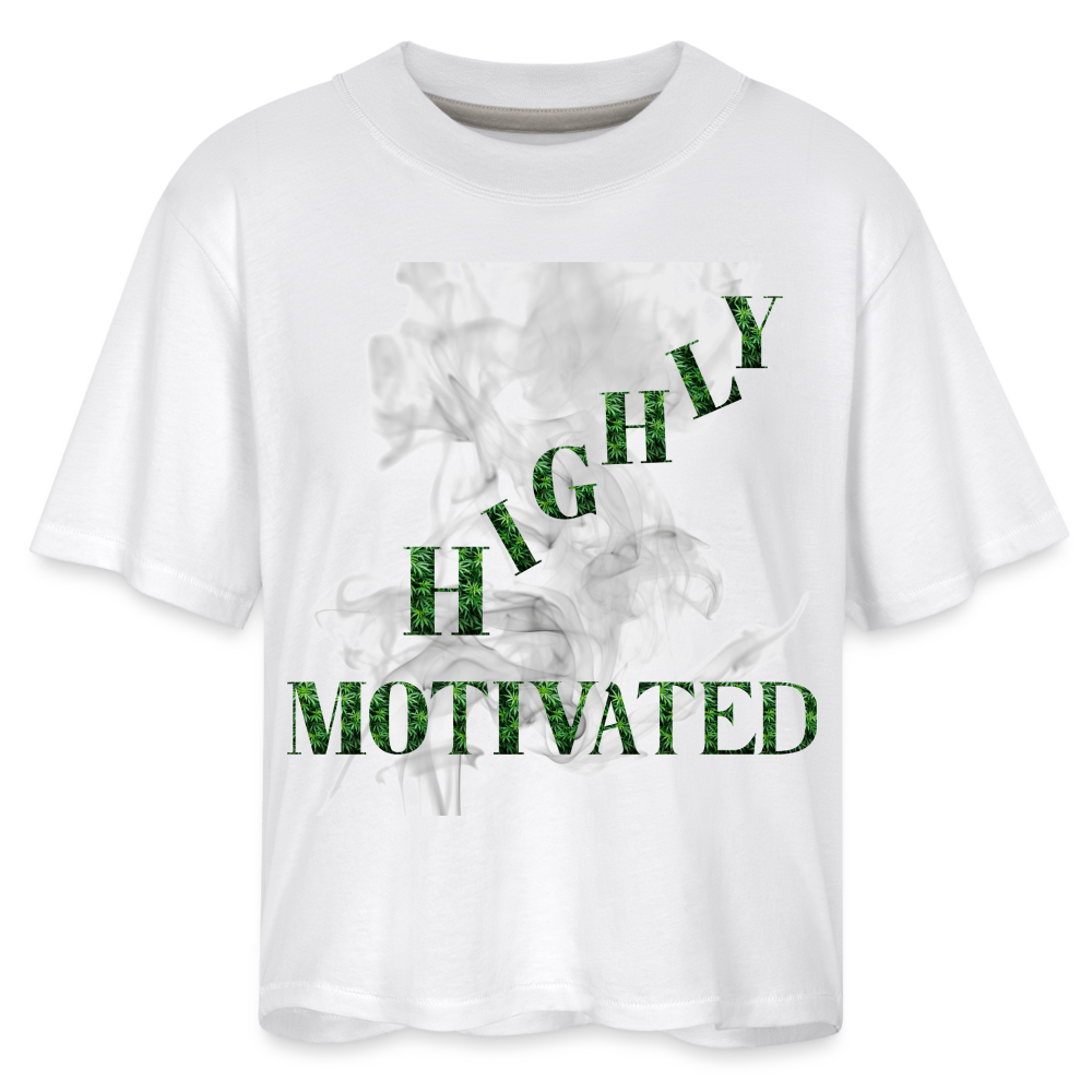 Highly Motivated Cannabis Ladies Boxy Tee - white