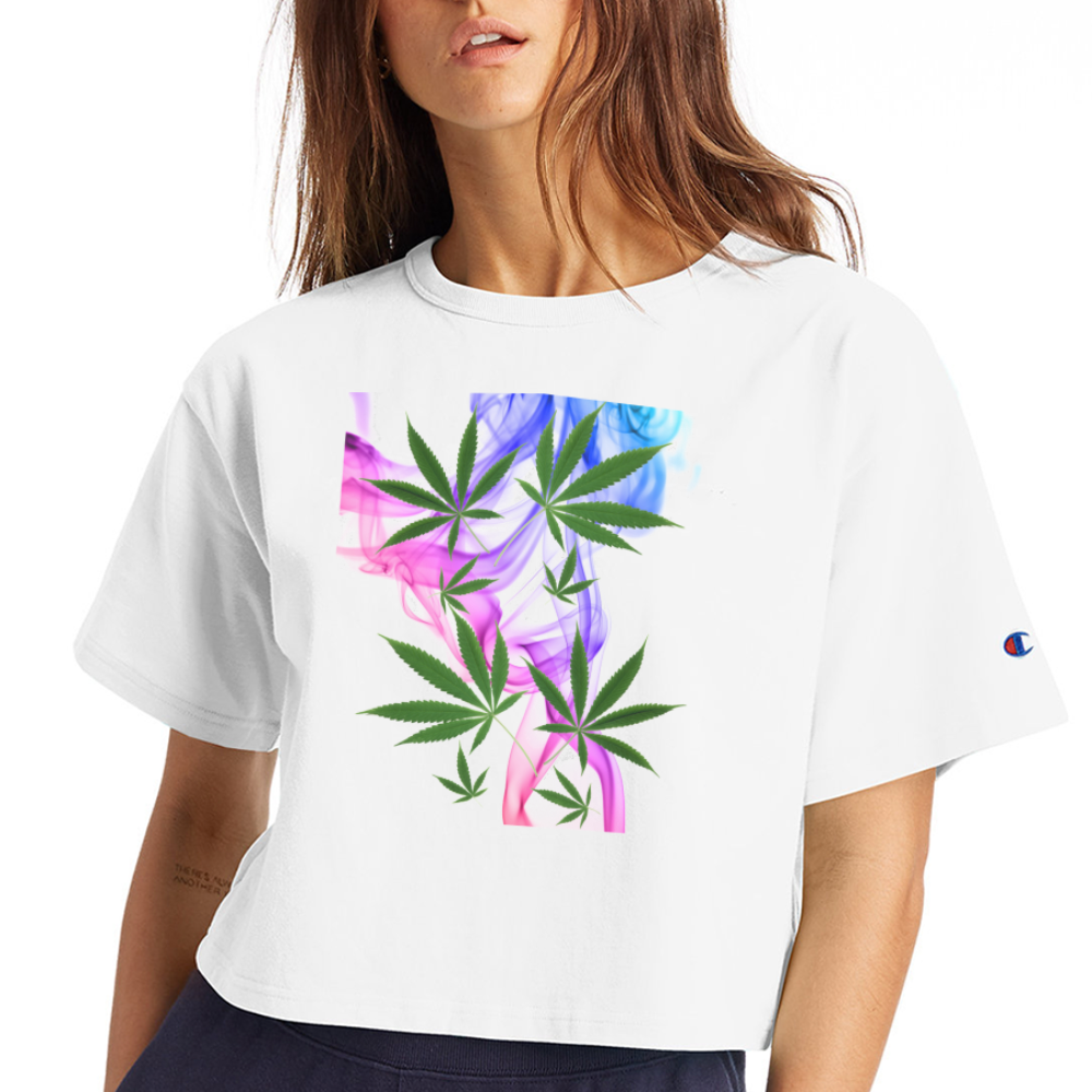 Smoking Pretty Cannabis Champion Women’s Cropped T-Shirt - white