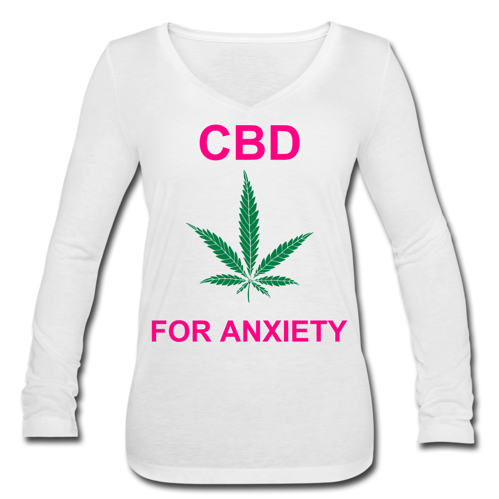Anxiety Long Sleeve  V-Neck Flowy Tee - white