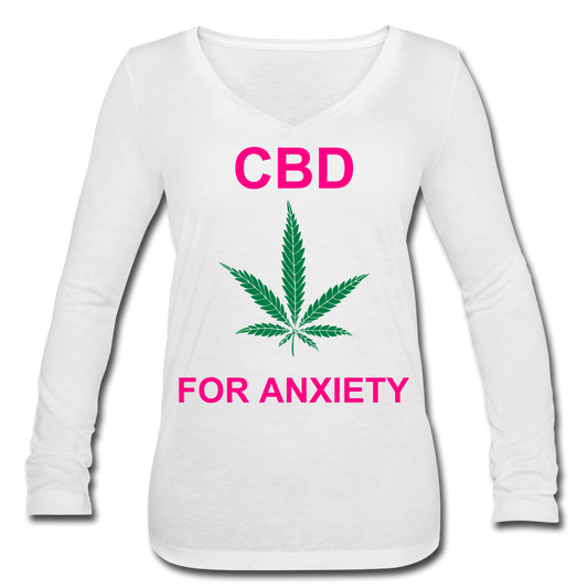 Anxiety Long Sleeve  V-Neck Flowy Tee - white