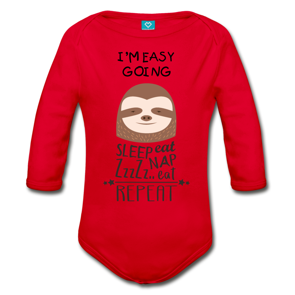 I'm Easy Going Organic Long Sleeve Baby Bodysuit - red