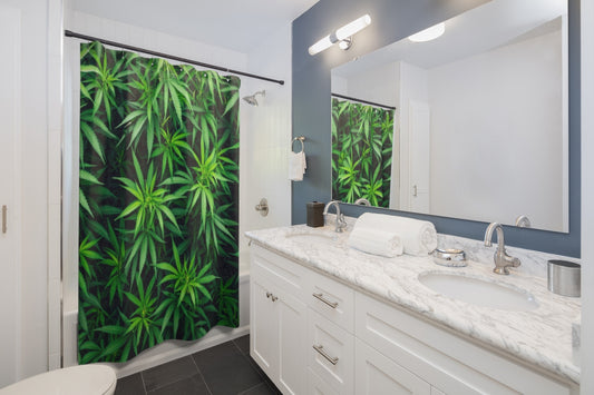 My Cannabis Custom Designed Shower Curtain.  A Unique Cannabis Gift For Friends & Family. Cannabis Dec For Your Home.