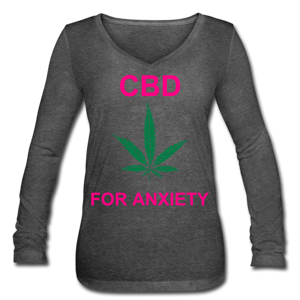 Anxiety Long Sleeve  V-Neck Flowy Tee - deep heather