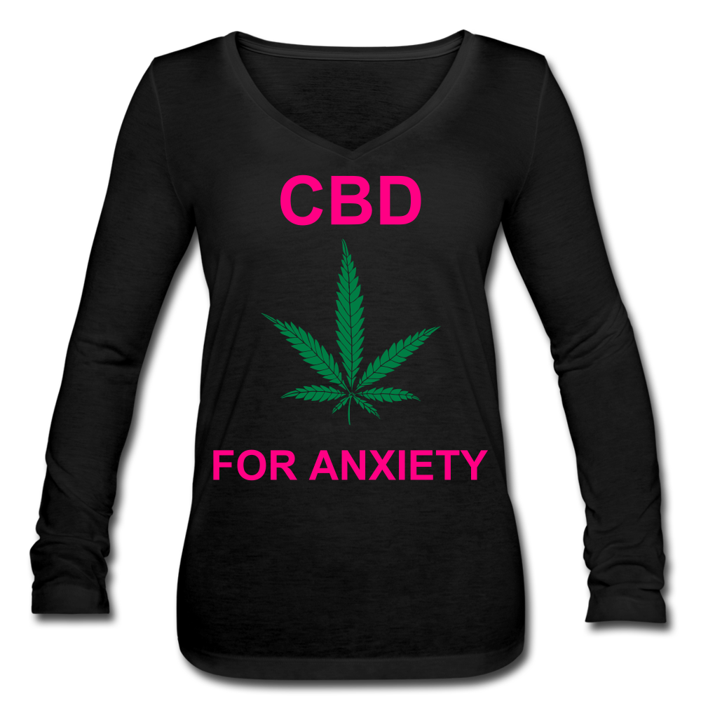 Anxiety Long Sleeve  V-Neck Flowy Tee - black