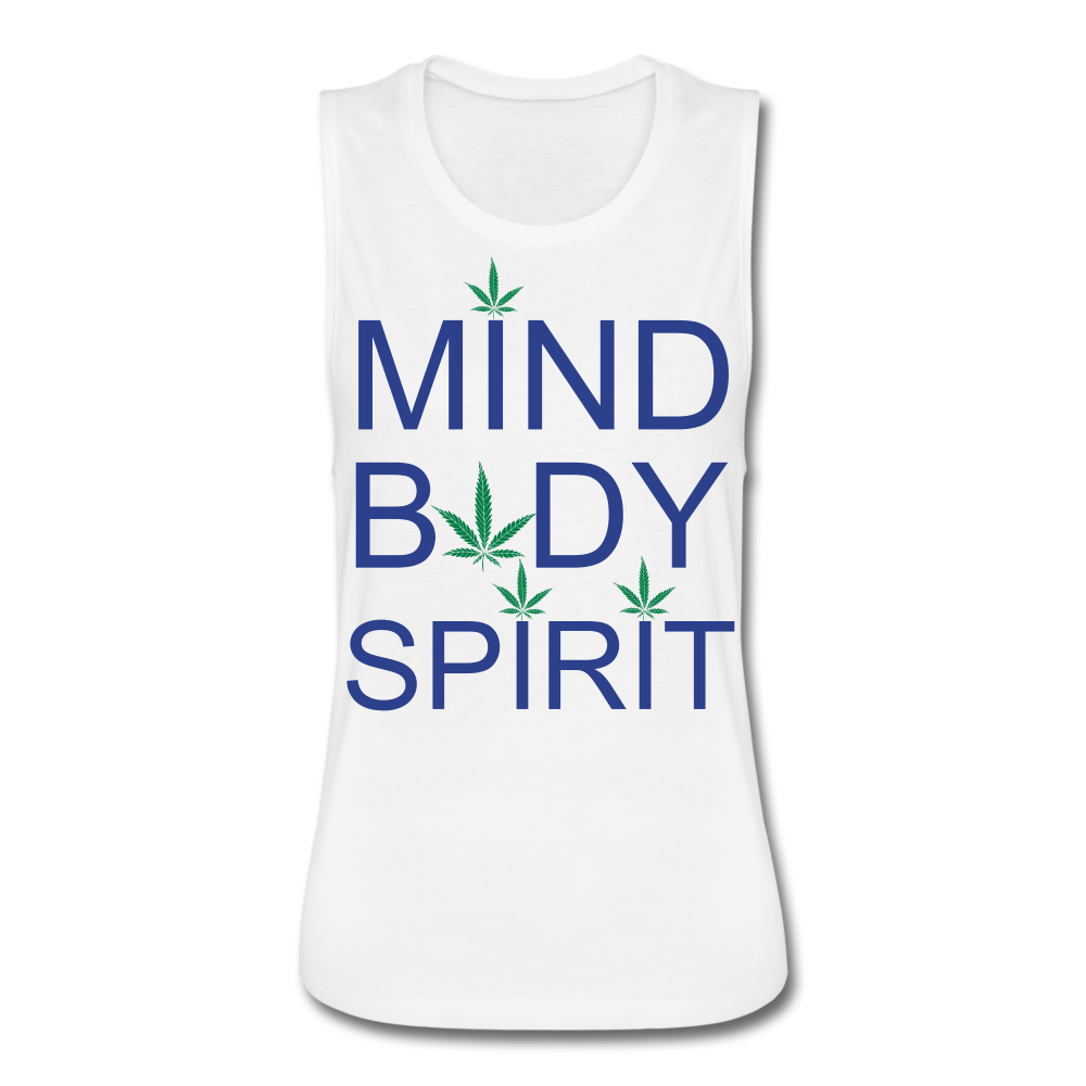 Mind Body Spirit Women’s Flowy Muscle Tank Top - white