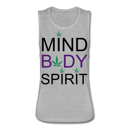 Mind Body Spirit Women’s Flowy Muscle Tank by Bella - heather gray