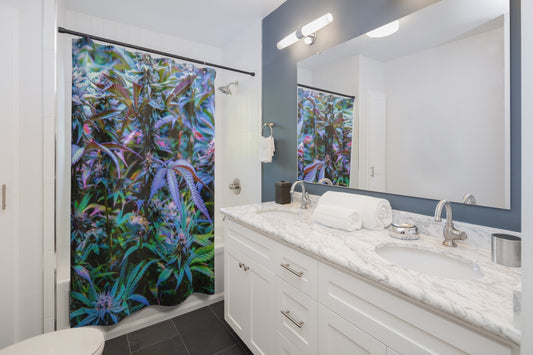 The Rainbow Cannabis Custom Designed Shower Curtain. A Unique Cannabis Gift For Friends & Family. Cannabis Dec For Your Home.