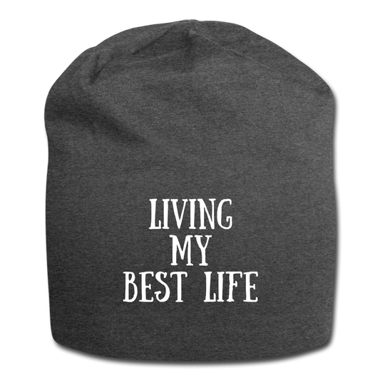 Living My Best Life Jersey Beanie - charcoal gray