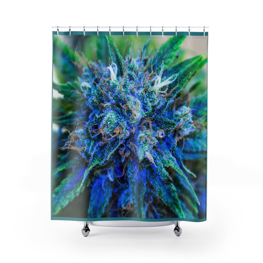 Catturare La Mia Attenzione Cannabis Shower Curtains-Teal Border