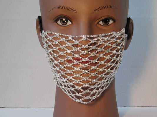 Silver Face Mask Cover- Rhinestones- Party Facemask