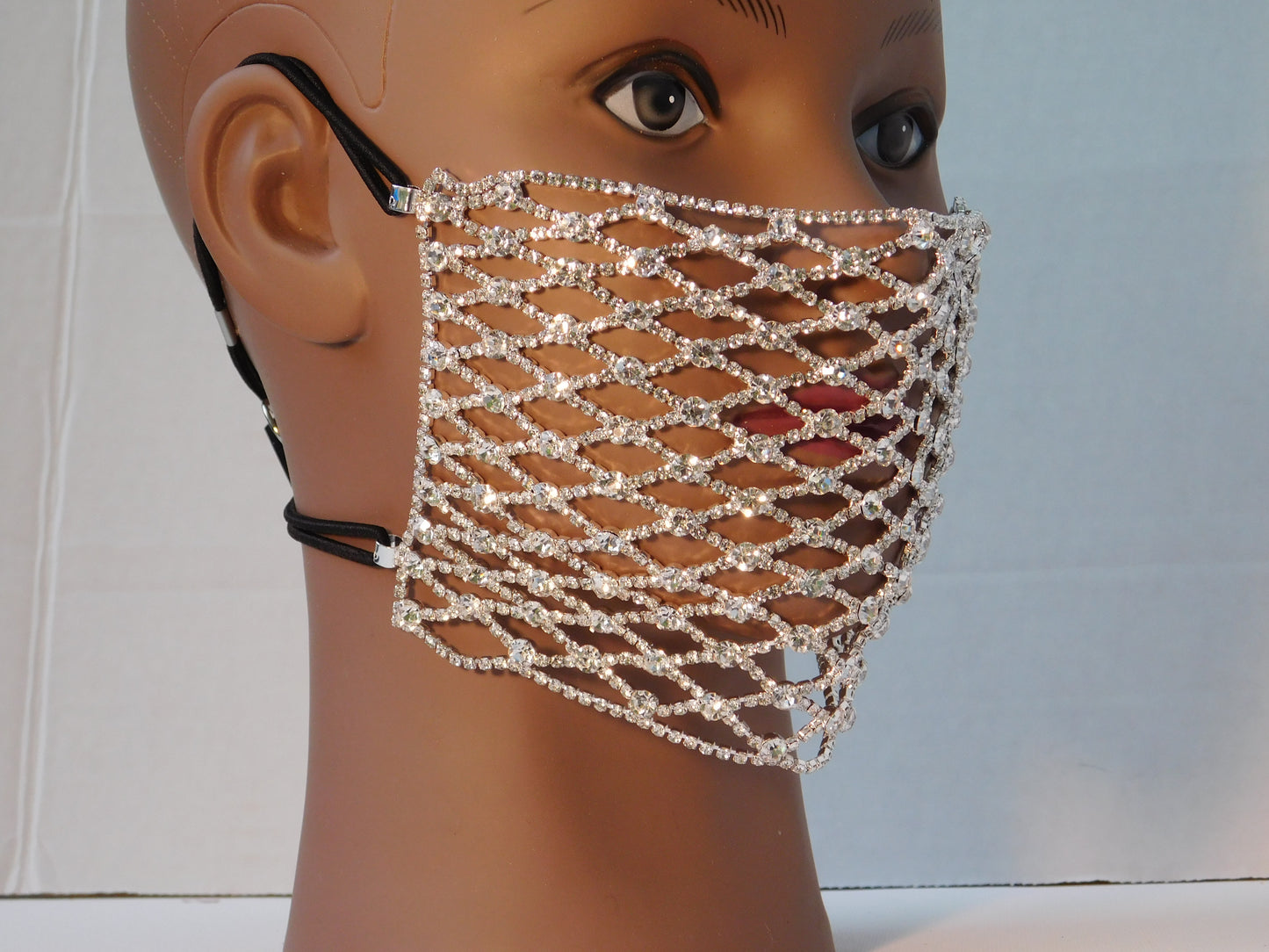 Silver Face Mask Cover- Rhinestones- Party Facemask