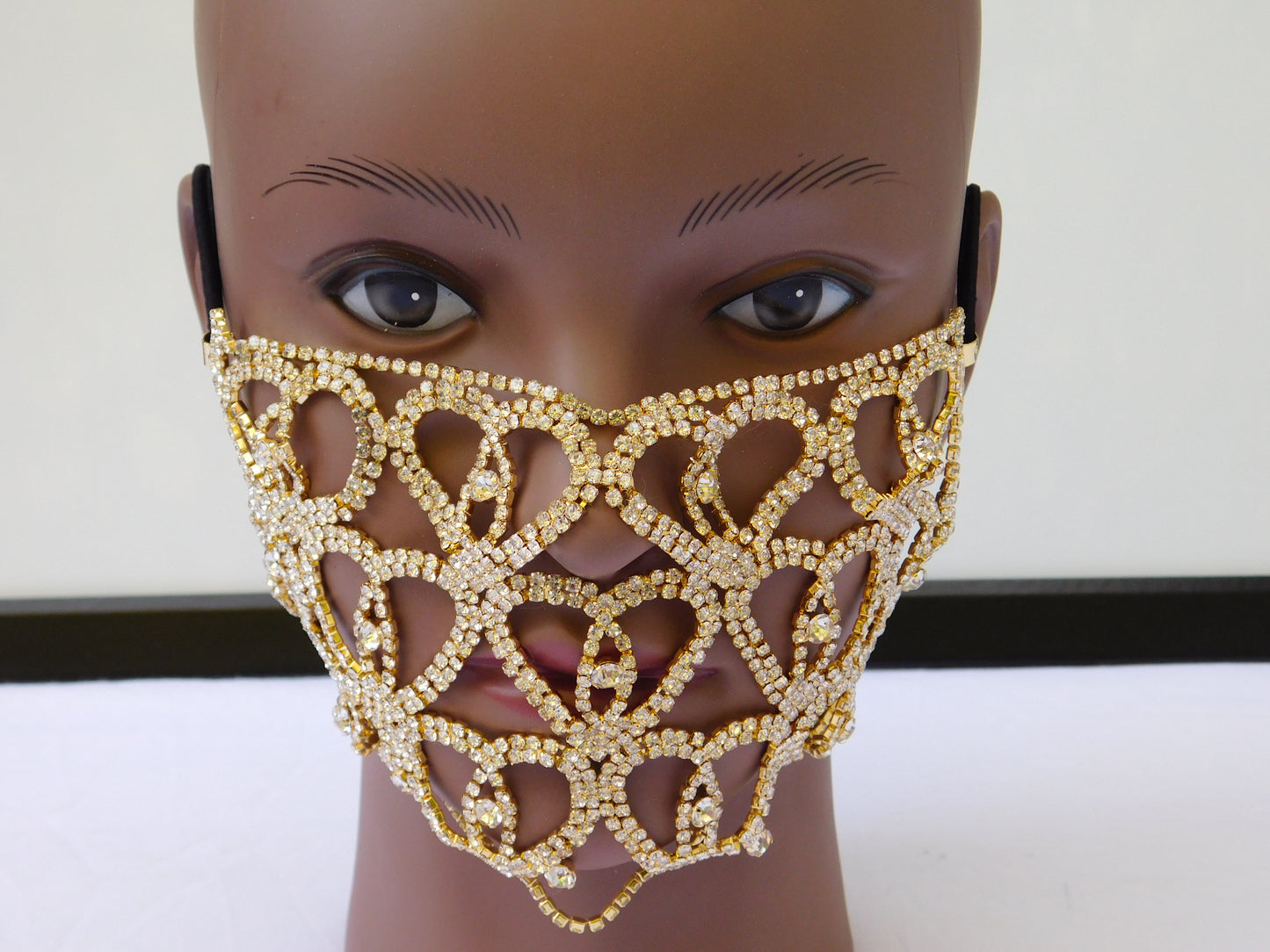 Gold Heart Shaped Rhinestone Face Mask Cover