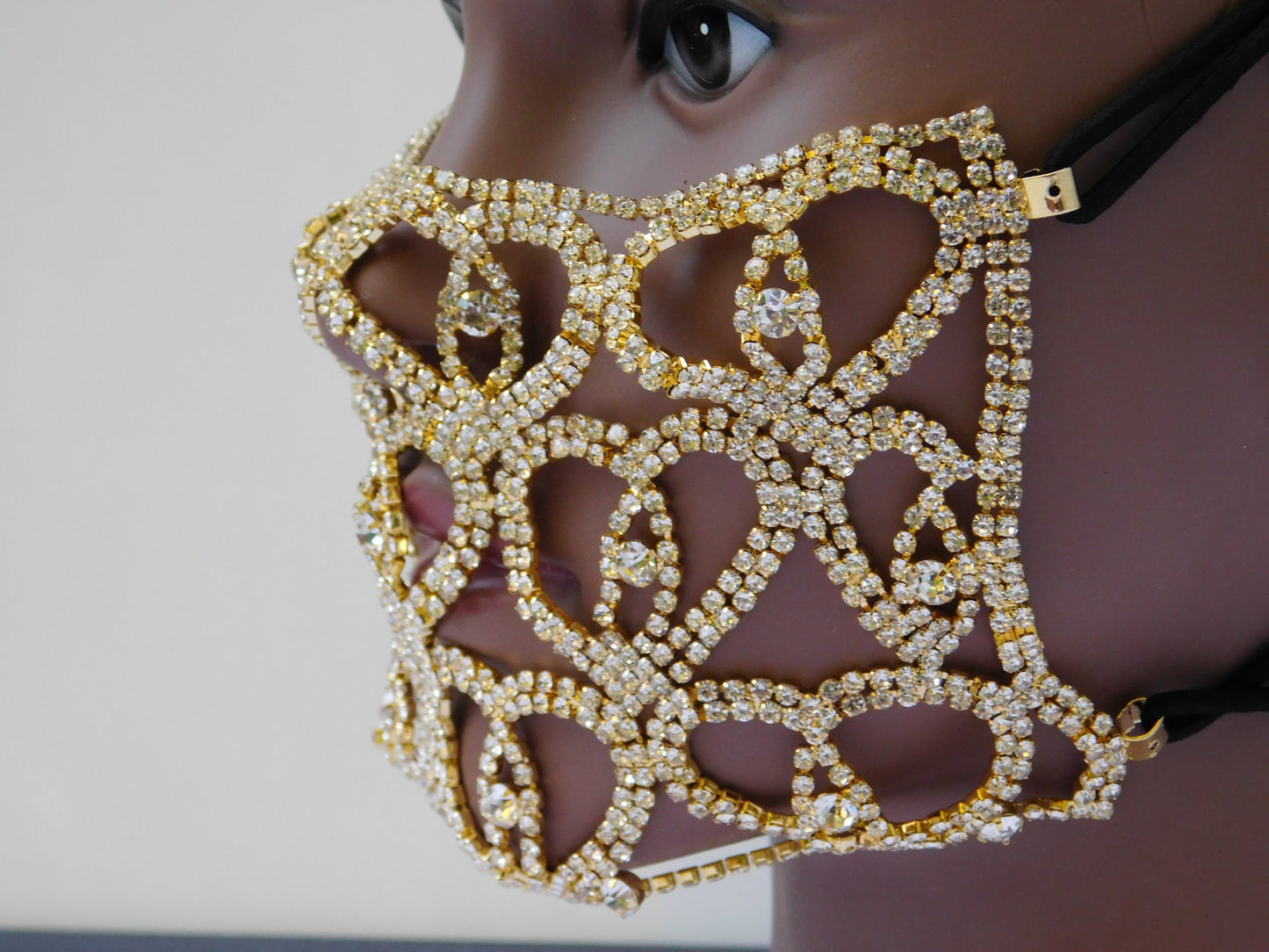 Gold Heart Shaped Rhinestone Face Mask Cover