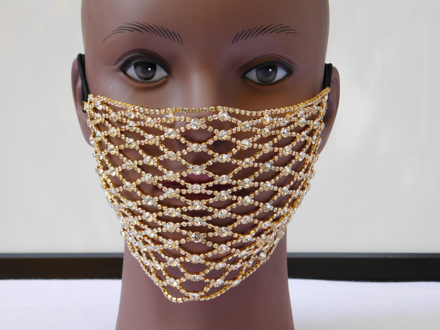 Gold Face Mask Cover- Rhinestones- Party Facemask