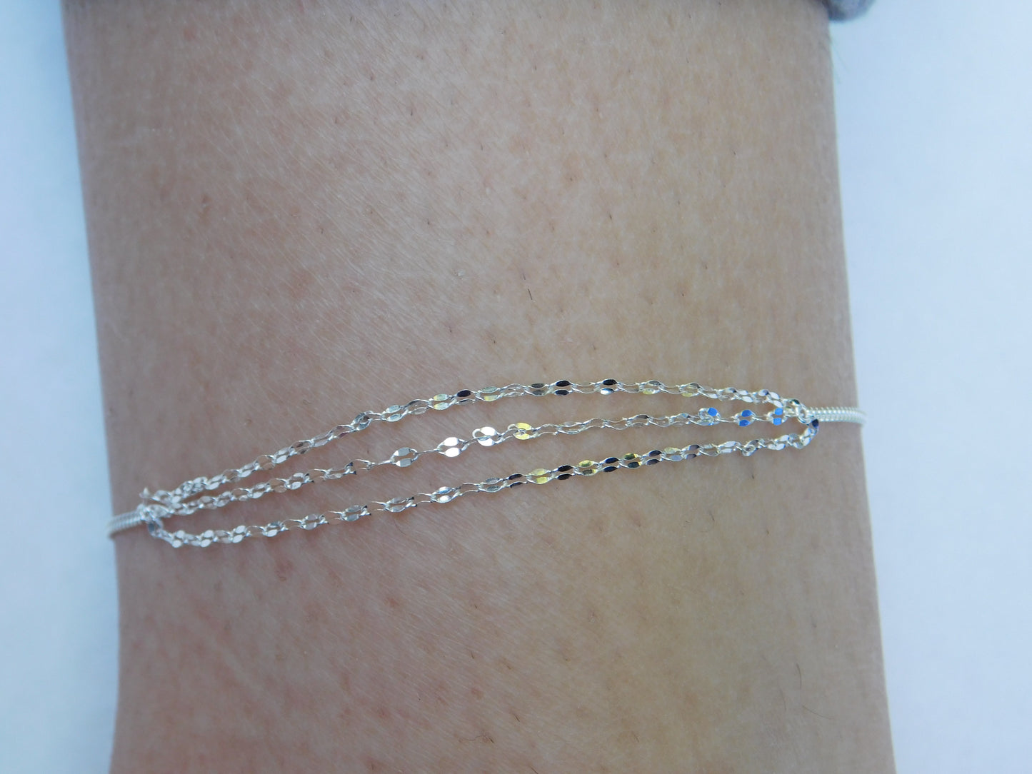 Multi-Layered Sterling Silver Anklet- Next Day Shipping