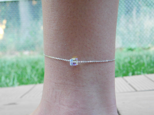 Zircon Cube Sterling Silver Chain Link Bracelet/Anklet- Next Day Shipping