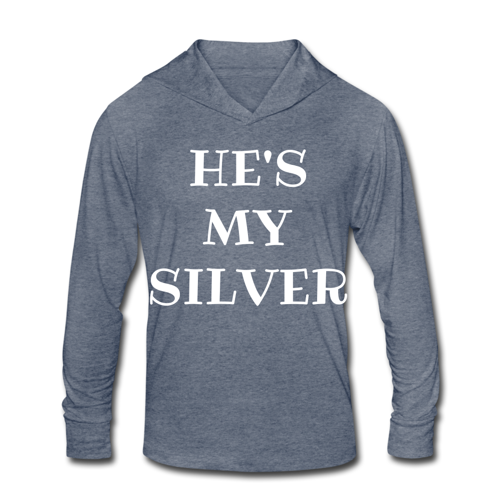 He's My Silver Tri-Blend Hoodie Shirt - heather blue