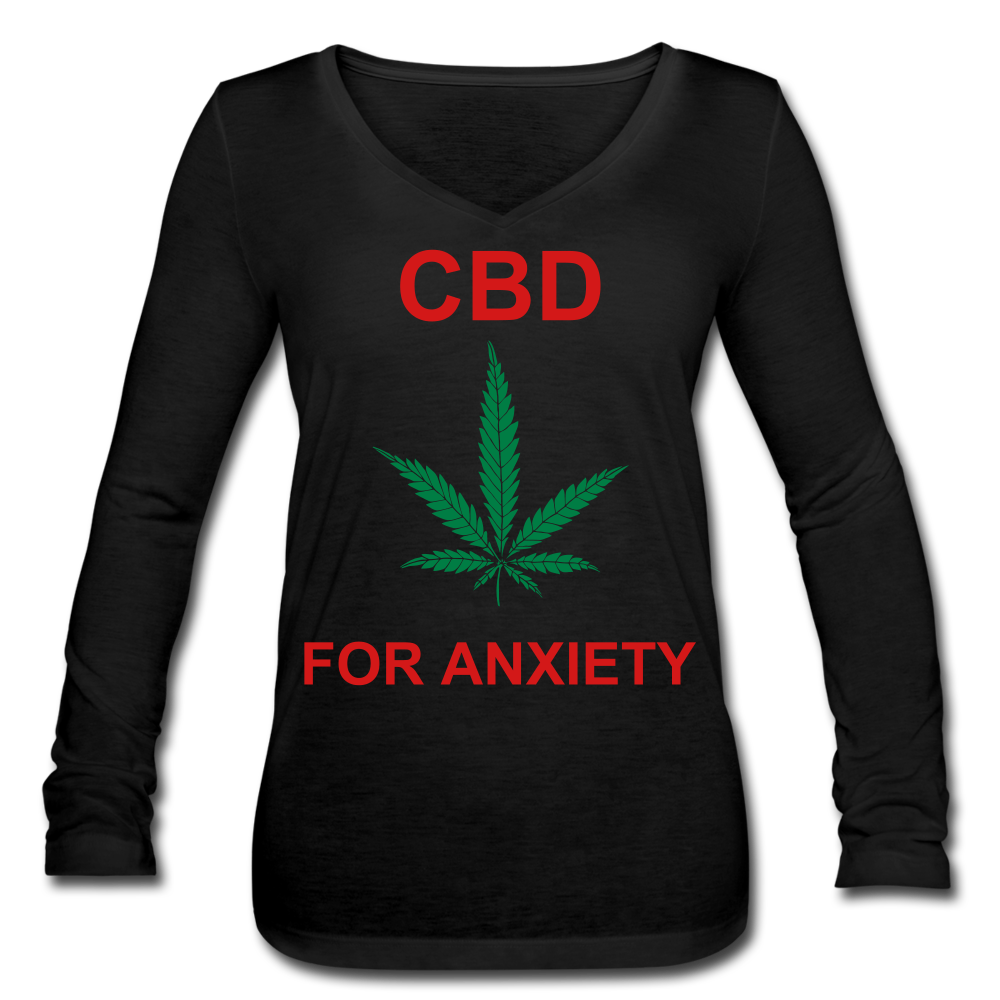 Anxiety Long Sleeve  V-Neck Flowy Tee - black