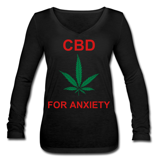 Anxiety Long Sleeve  V-Neck Flowy Tee - black