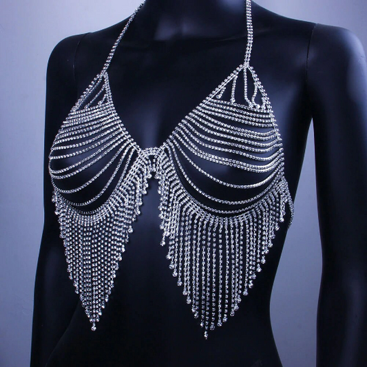 Silver Rhinestone Bra & Thong Set