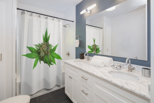 Semplicemente Cannabis Shower Curtain- White