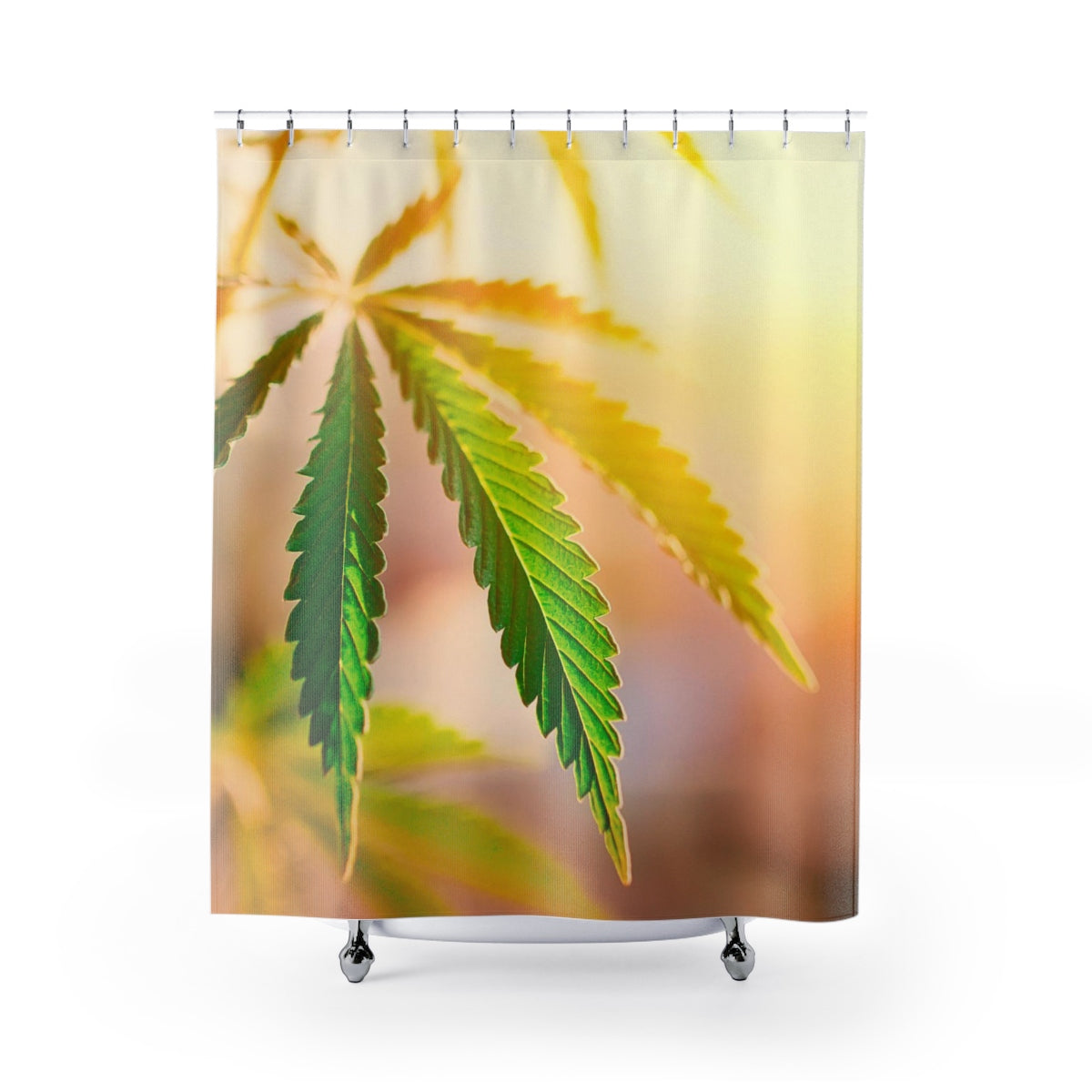 Sunrise Sunset Cannabis Custom Designed Shower Curtain .  A Unique Cannabis Gift For Friends & Family. Cannabis Decor For Your Home.