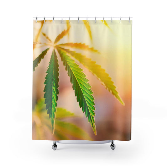 Sunrise Sunset Cannabis Custom Designed Shower Curtain .  A Unique Cannabis Gift For Friends & Family. Cannabis Decor For Your Home.
