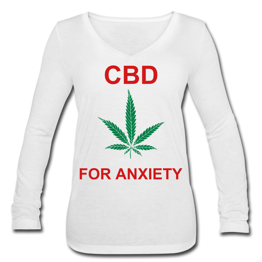 Anxiety Long Sleeve  V-Neck Flowy Tee - white