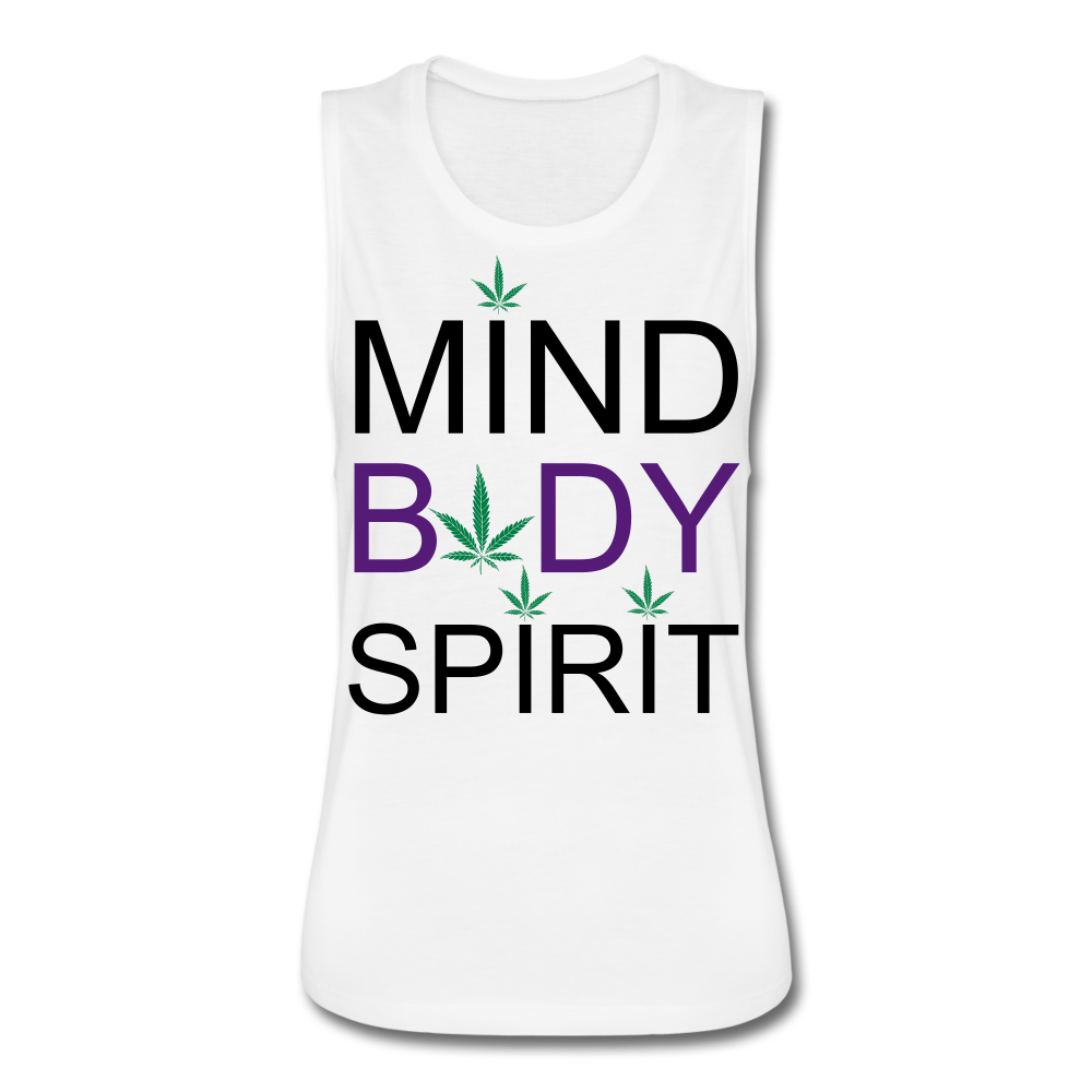 Mind Body Spirit Women’s Flowy Muscle Tank by Bella - white
