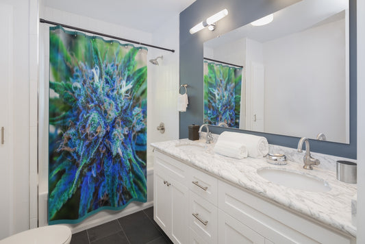 Catturare La Mia Attenzione Cannabis Shower Curtains-Teal Border