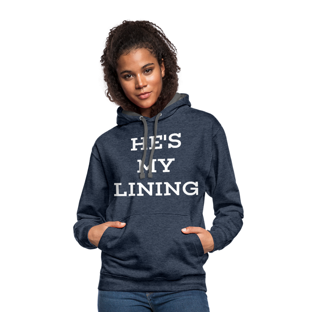 He's My Lining Contrast Hoodie - indigo heather/asphalt