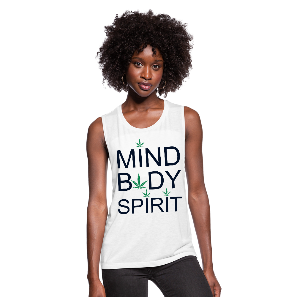 Mind Body Spirit Ladies Flowy Muscle Tank - white