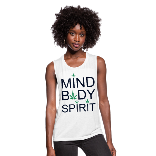 Mind Body Spirit Ladies Flowy Muscle Tank - white