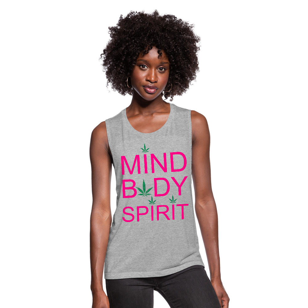 Mind Body Spirit Ladies Flowy Muscle Tank - heather gray