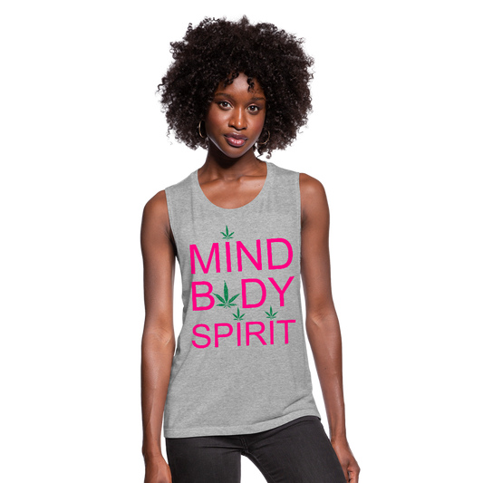 Mind Body Spirit Ladies Flowy Muscle Tank - heather gray