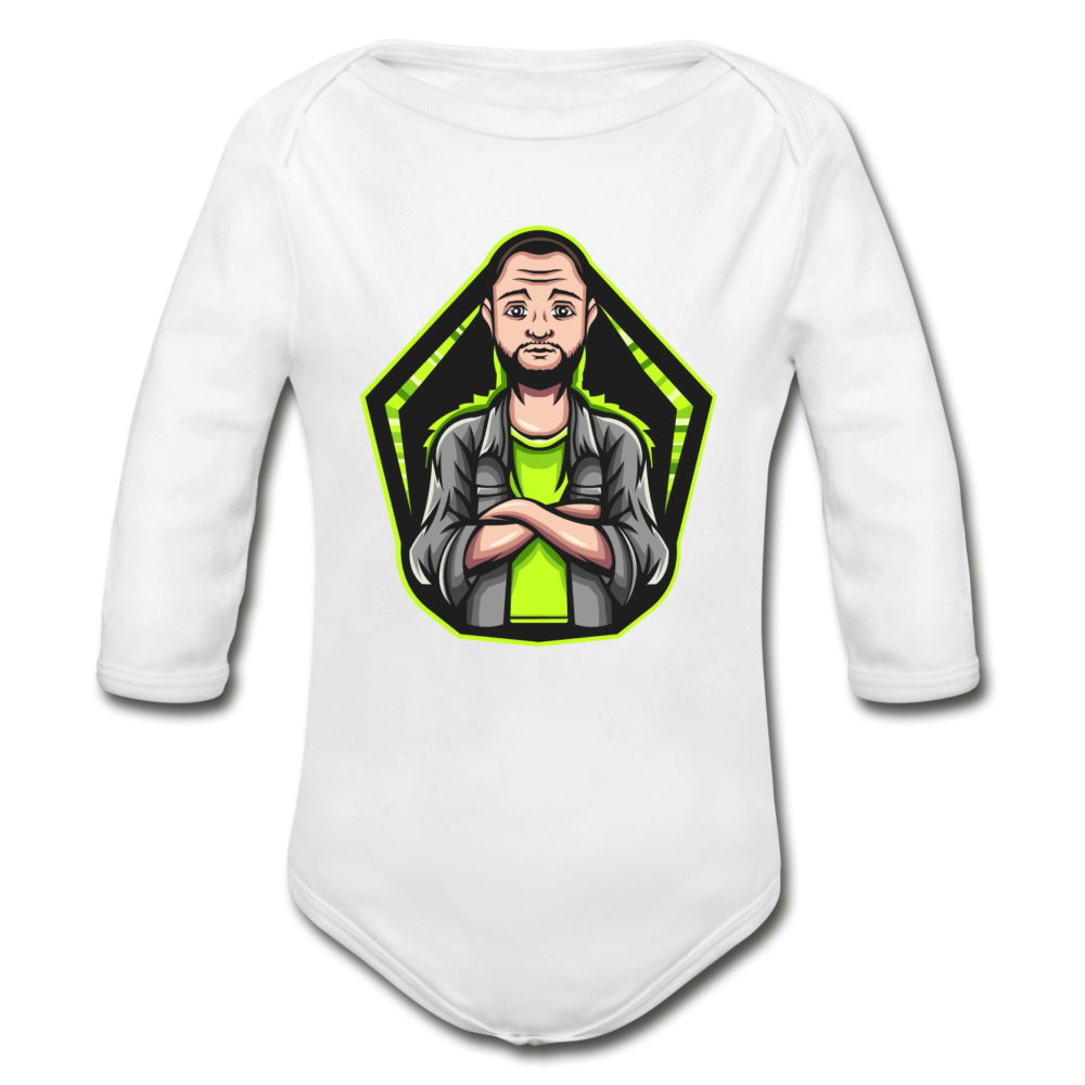 The Gamer Organic Long Sleeve Baby Bodysuit - white